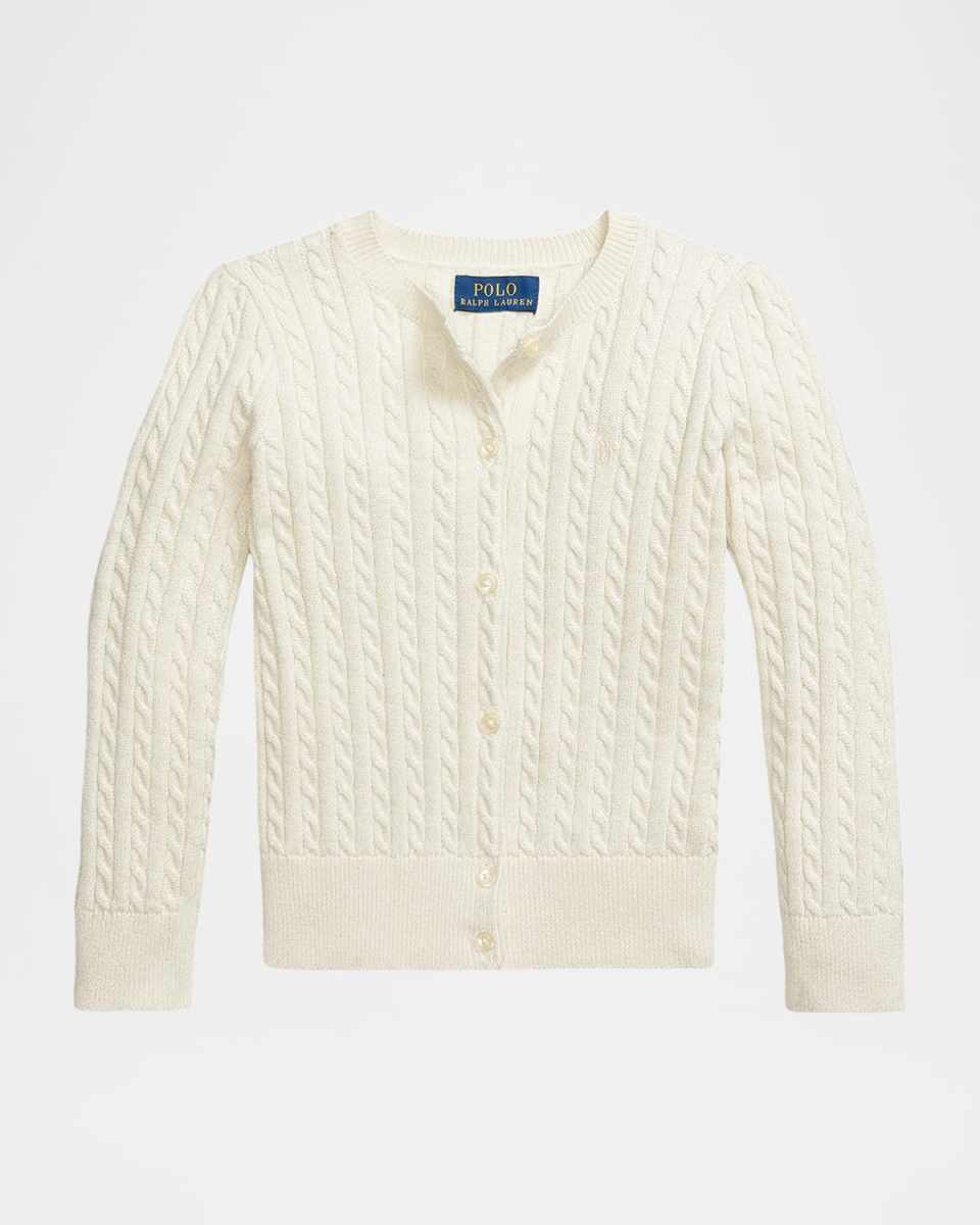 Girl's Metallic Mini-Cable Cardigan, Size 2-6X